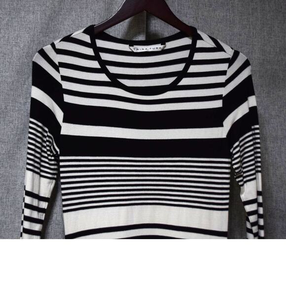 Trina Turk Women’s Black & White Striped Asymmetrical Hem Dress Size M - Picture 2 of 3